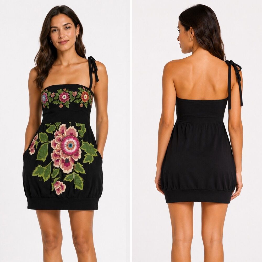 Desigual Mandala Floral Print Tube-top Mini Dress Black XL